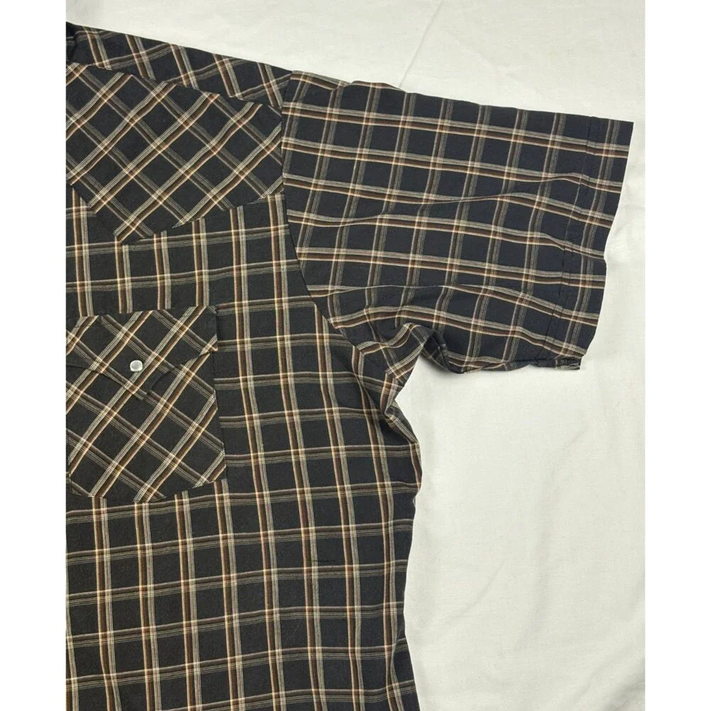 Ely Cattleman Western Shirt Mens XL Black Brown Plaid Pearl Snap Short Sleeve